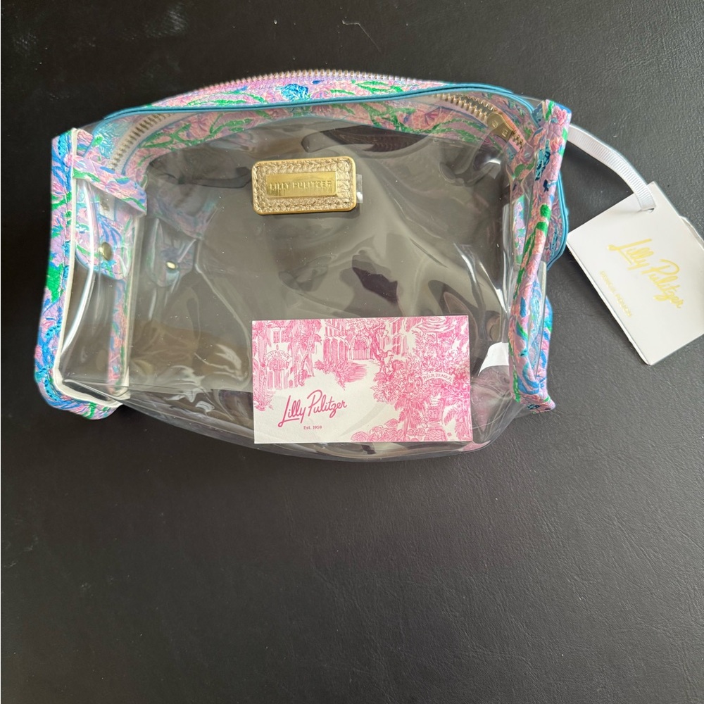 Lilly Pulitzer Clear Cosmetic Bag with Multicolor Trim